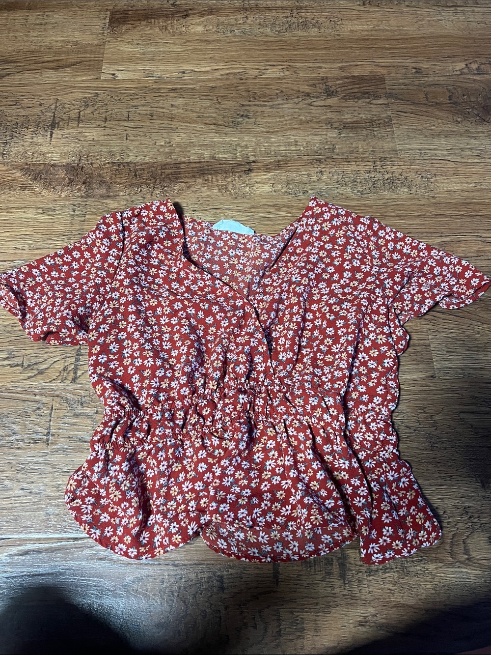 Hippie Rose Red Floral V-Neck Smocked Peplum Blouse